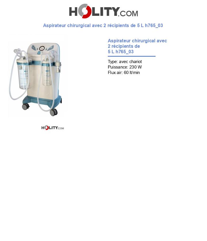 Aspirateur chirurgical avec 2 récipients de 5 L h765_03