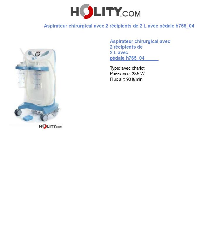 Aspirateur chirurgical avec 2 récipients de 2 L avec pédale h765_04