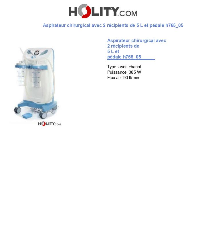Aspirateur chirurgical avec 2 récipients de 5 L et pédale h765_05