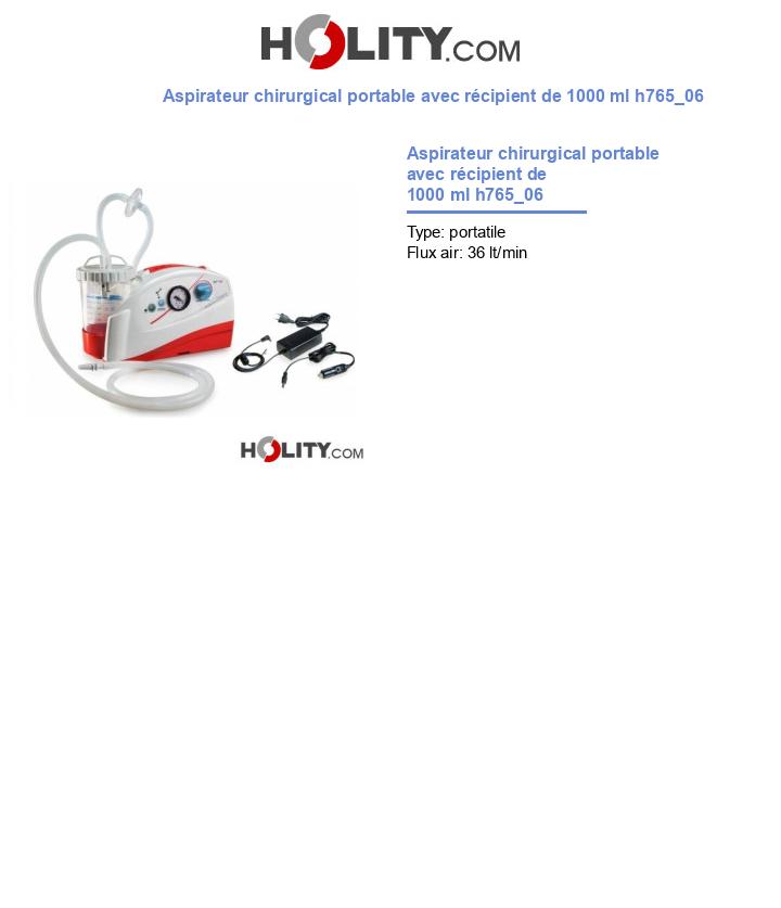 Aspirateur chirurgical portable avec récipient de 1000 ml h765_06