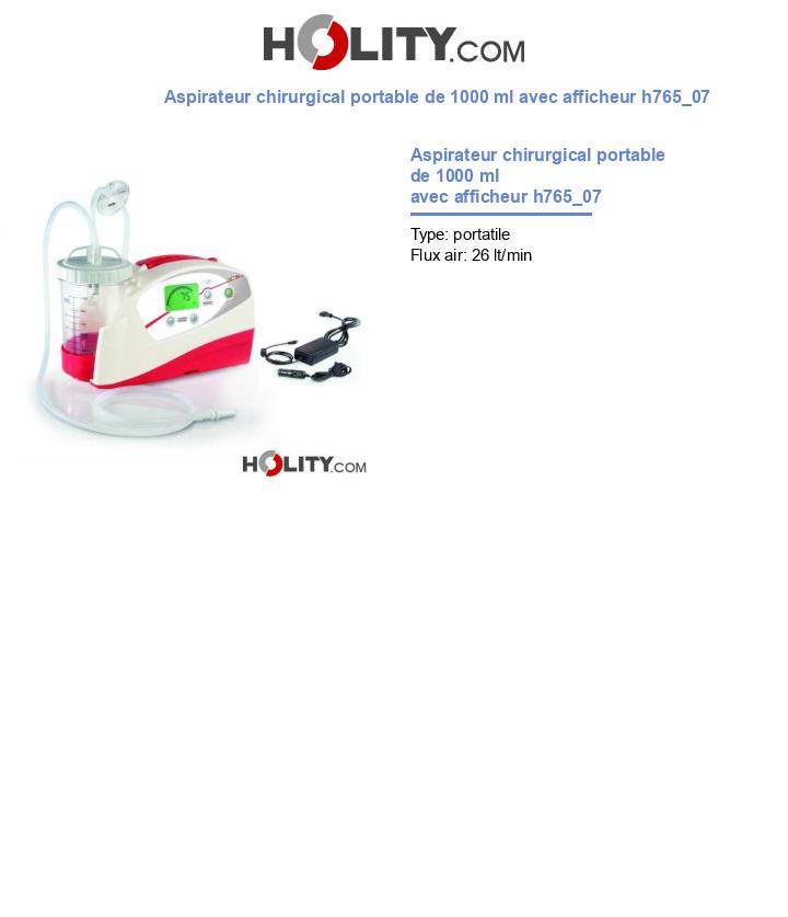 Aspirateur chirurgical portable de 1000 ml avec afficheur h765_07