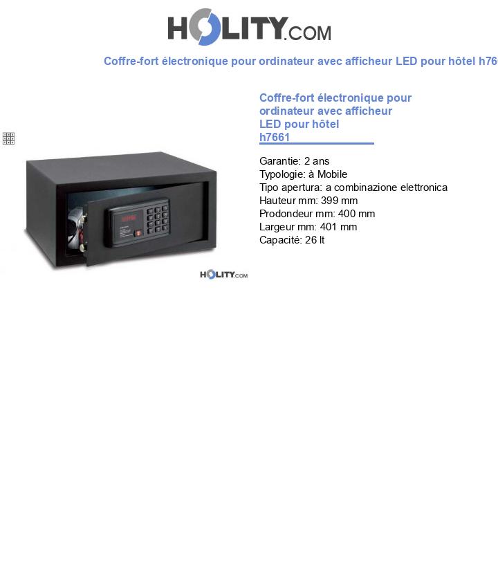 Coffre-fort électronique pour ordinateur avec afficheur LED pour hôtel h7661