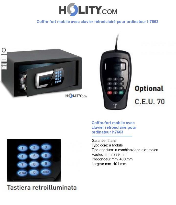Coffre-fort mobile avec clavier rétroéclairé pour ordinateur h7663