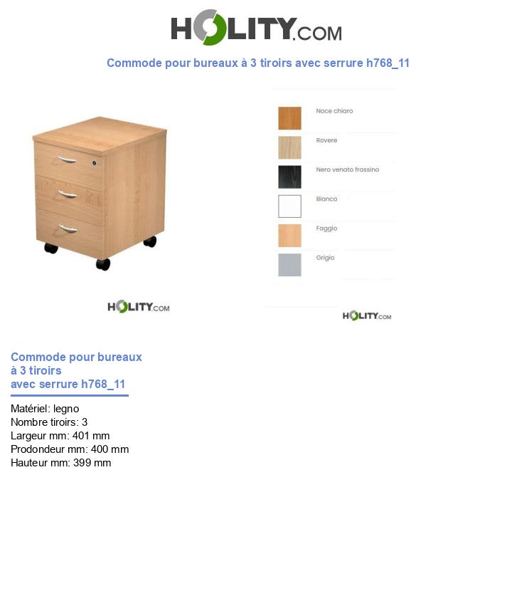 Commode pour bureaux à 3 tiroirs avec serrure h768_11