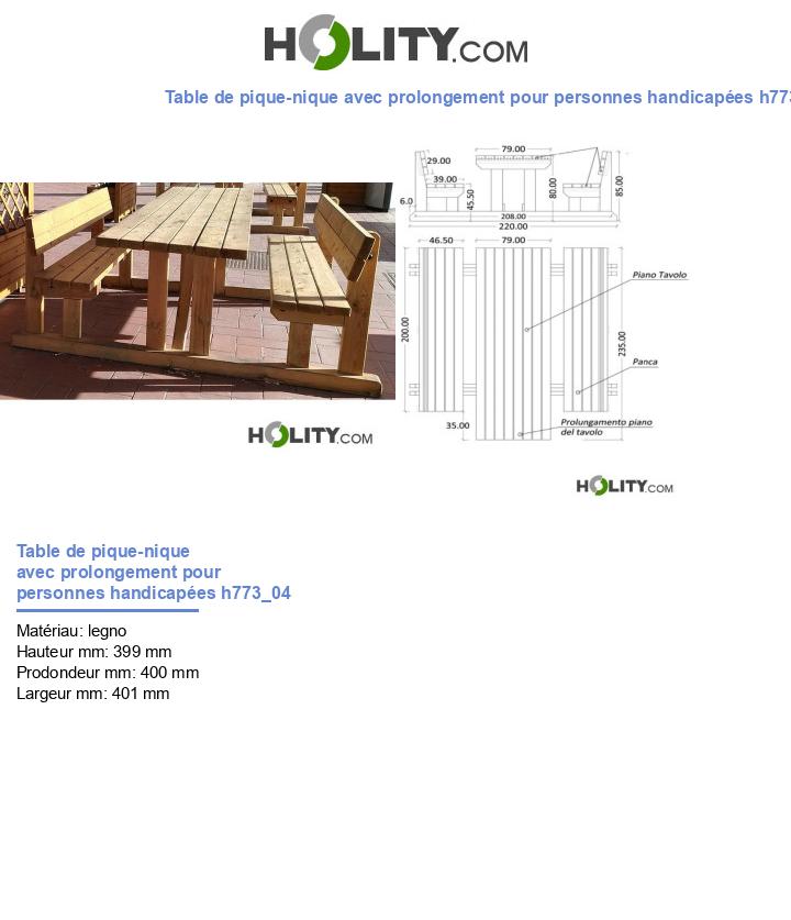 Table de pique-nique avec prolongement pour personnes handicapées h773_04