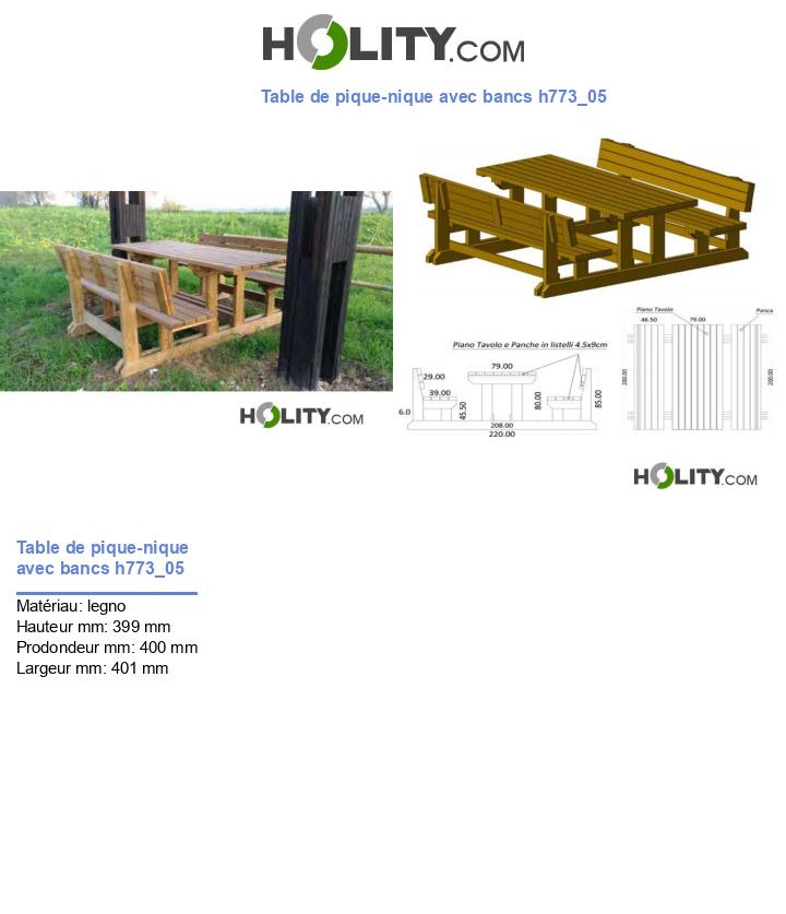 Table de pique-nique avec bancs h773_05