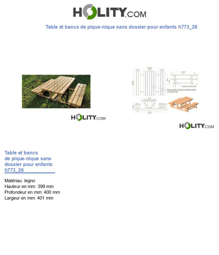 Table et bancs de pique-nique sans dossier pour enfants h773_26