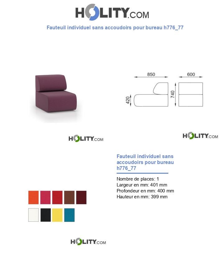 Fauteuil individuel sans accoudoirs pour bureau h776_77