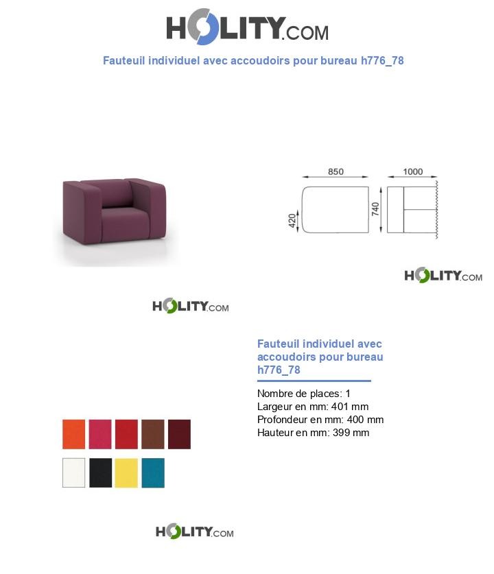 Fauteuil individuel avec accoudoirs pour bureau h776_78