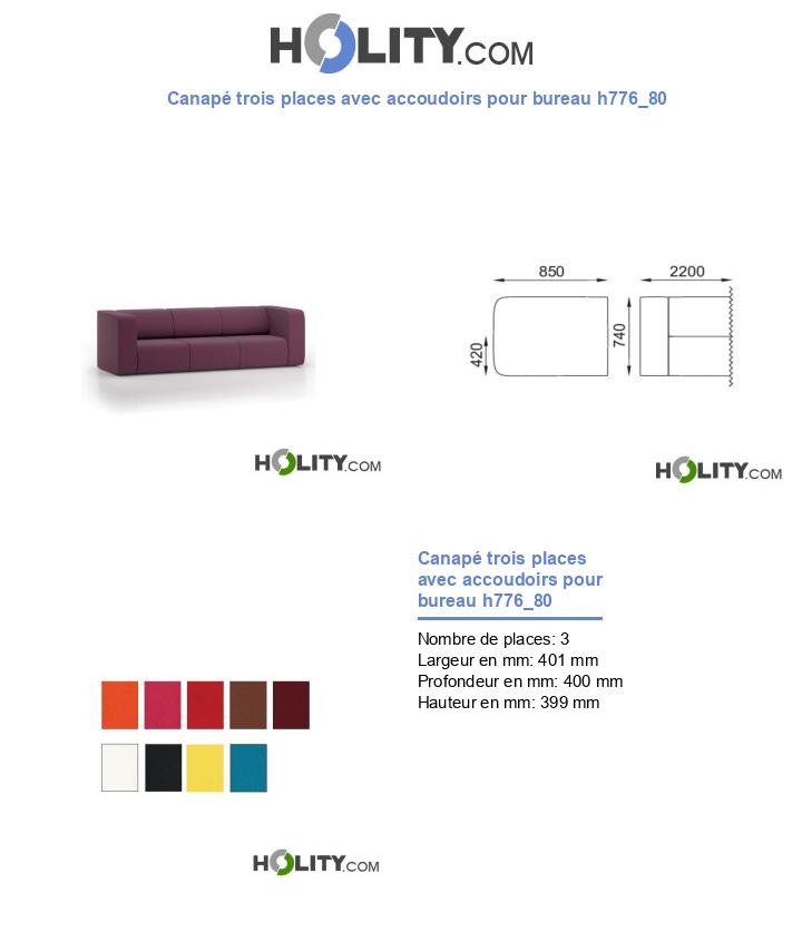 Canapé trois places avec accoudoirs pour bureau h776_80