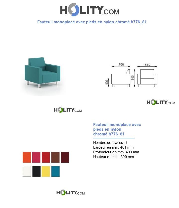 Fauteuil monoplace avec pieds en nylon chromé h776_81