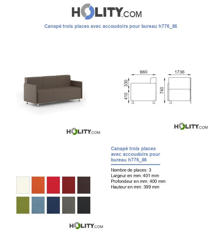 Canapé trois places avec accoudoirs pour bureau h776_86
