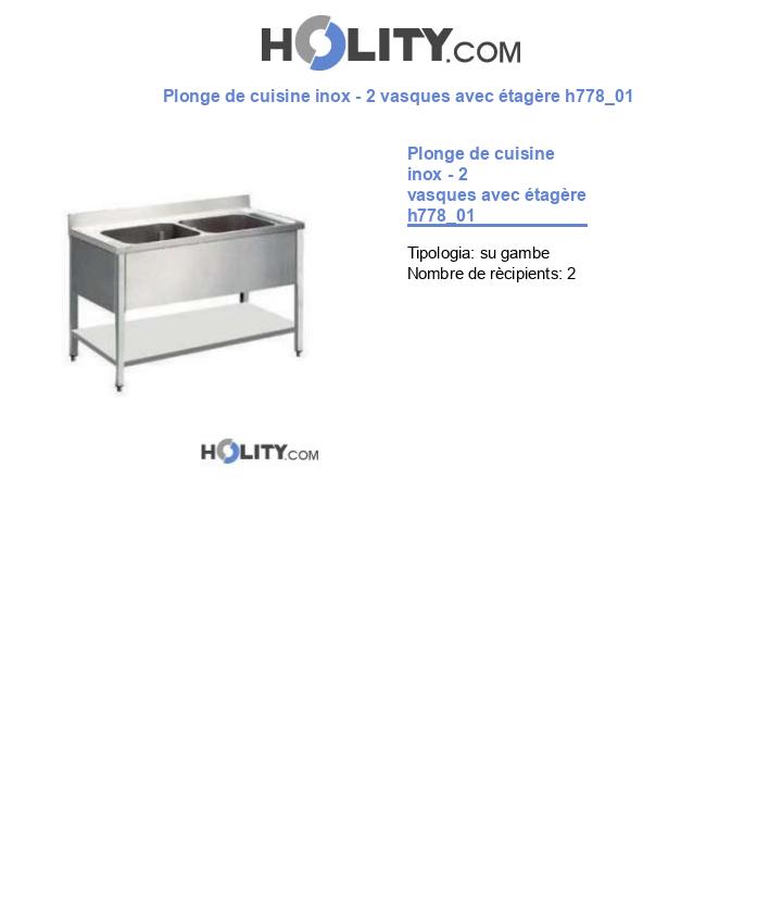 Plonge de cuisine inox - 2 vasques avec étagère h778_01