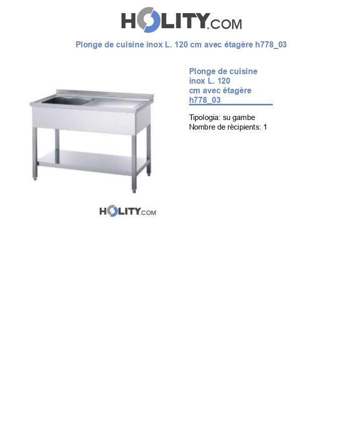 Plonge de cuisine inox L. 120 cm avec étagère h778_03
