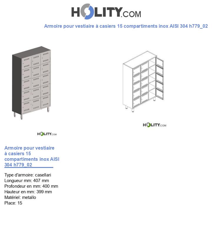 Armoire pour vestiaire à casiers 15 compartiments inox AISI 304 h779_02