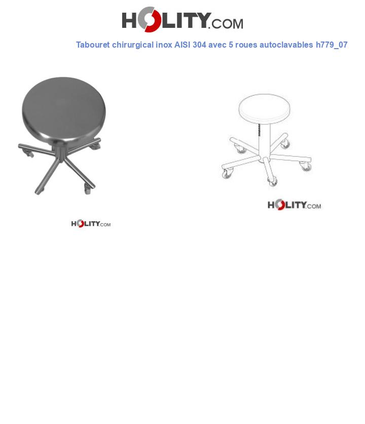 Tabouret chirurgical inox AISI 304 avec 5 roues autoclavables h779_07