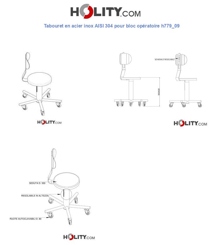 Tabouret en acier inox AISI 304 pour bloc opératoire h779_09