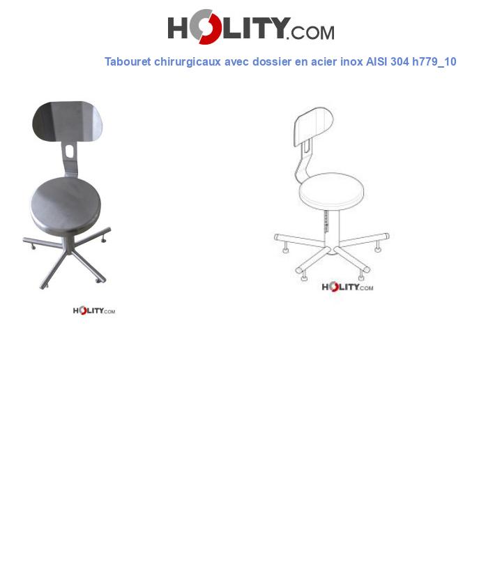 Tabouret chirurgicaux avec dossier en acier inox AISI 304 h779_10