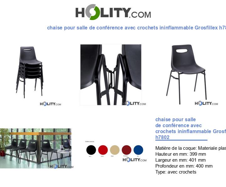 chaise pour salle de conférence avec crochets ininflammable Grosfillex h7802
