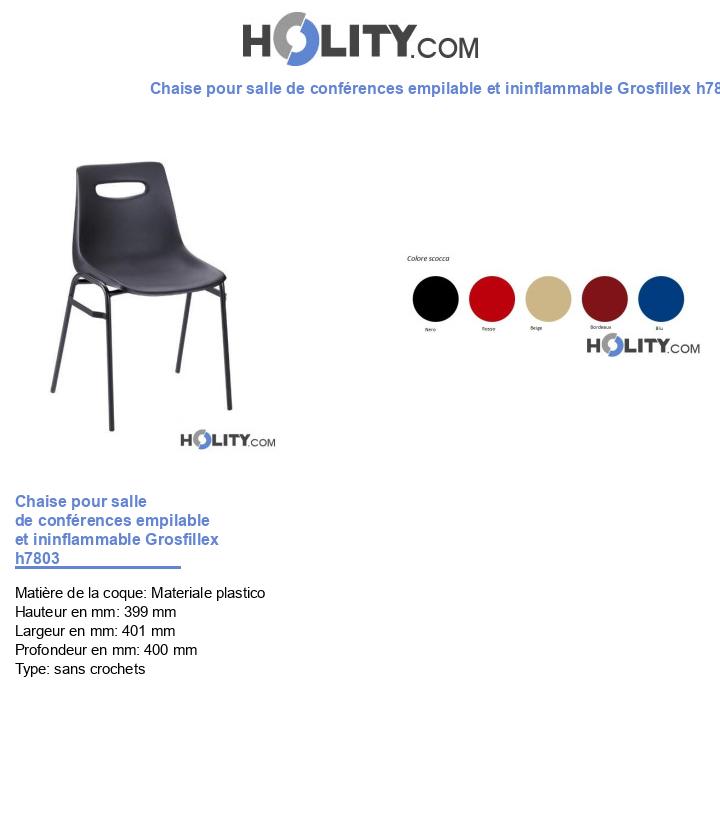 Chaise pour salle de conférences empilable et ininflammable Grosfillex h7803