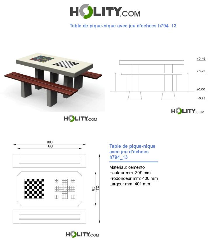 Table de pique-nique avec jeu d'échecs h794_13