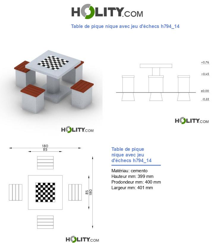Table de pique nique avec jeu d'échecs h794_14