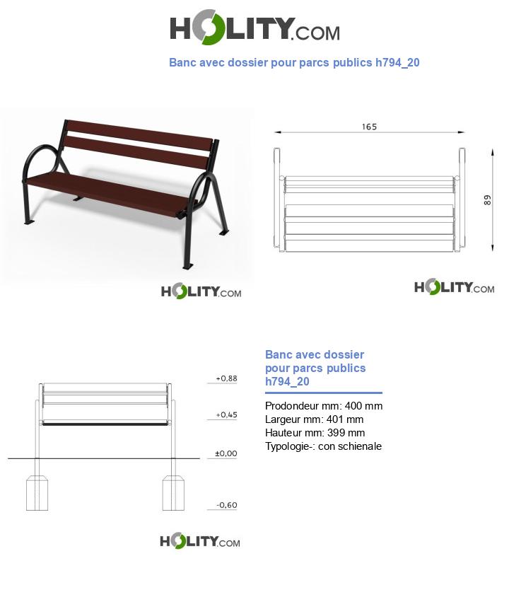 Banc avec dossier pour parcs publics h794_20