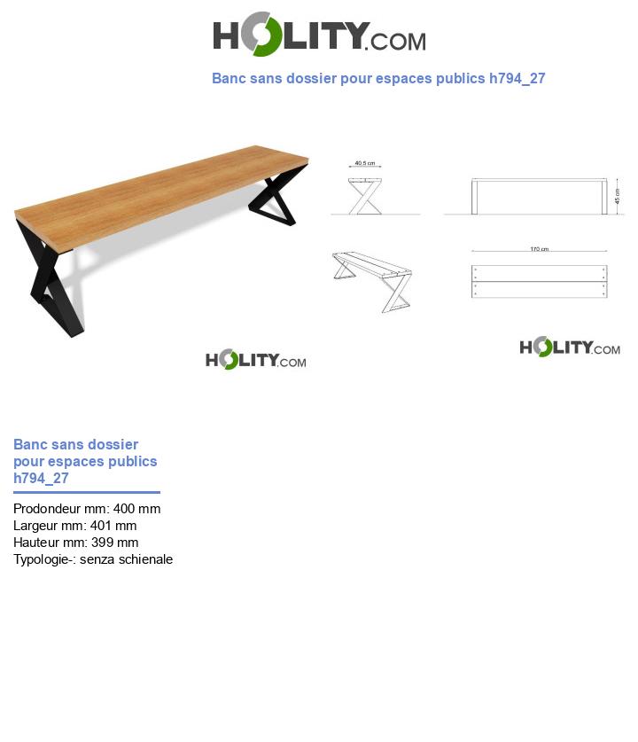 Banc sans dossier pour espaces publics h794_27