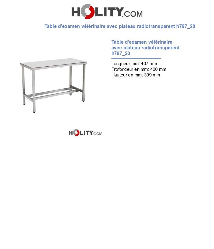 Table d’examen vétérinaire avec plateau radiotransparent h797_20