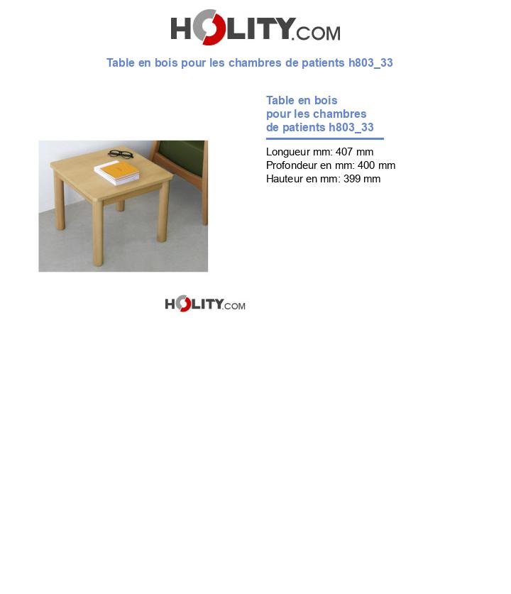 Table en bois pour les chambres de patients h803_33