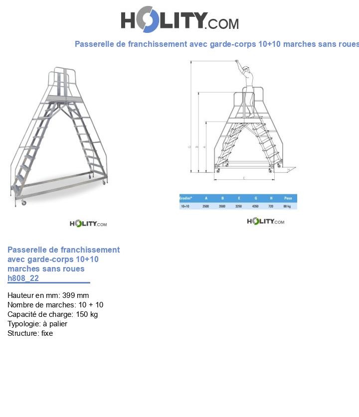 Passerelle de franchissement avec garde-corps 10+10 marches sans roues h808_22