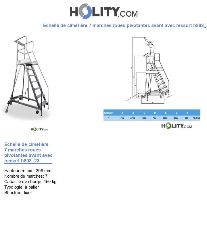 Échelle de cimetière 7 marches roues pivotantes avant avec ressort h808_23