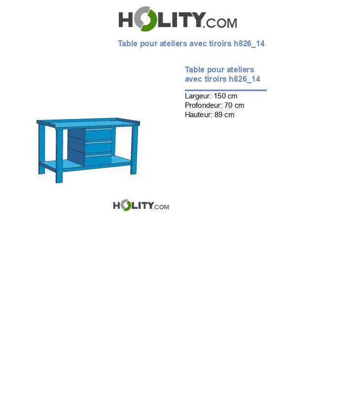 Table pour ateliers avec tiroirs h826_14