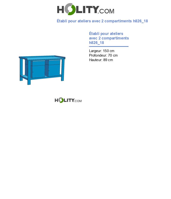 Établi pour ateliers avec 2 compartiments h826_18