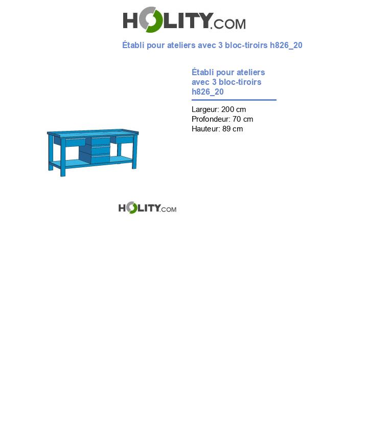 Établi pour ateliers avec 3 bloc-tiroirs h826_20