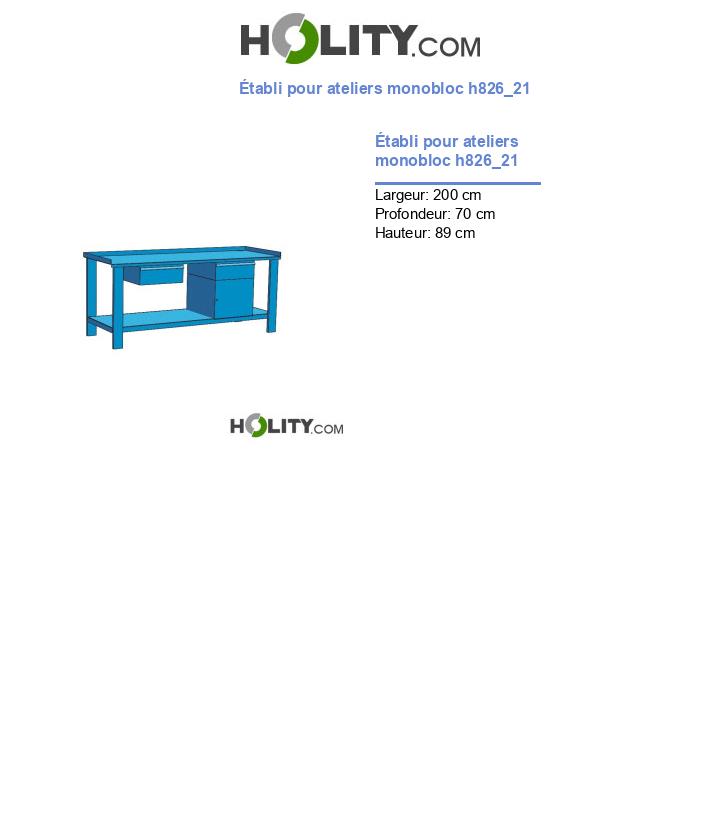 Établi pour ateliers monobloc h826_21