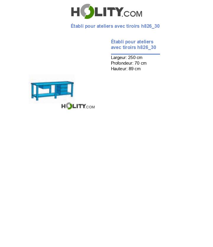 Établi pour ateliers avec tiroirs h826_30