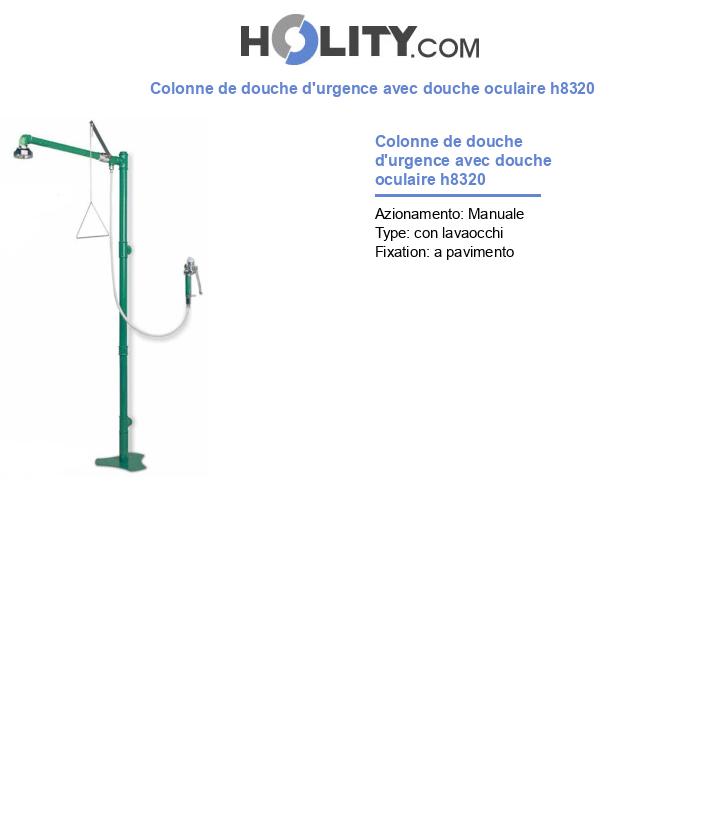 Colonne de douche d'urgence avec douche oculaire h8320