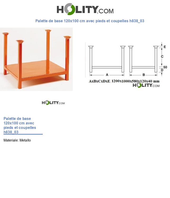 Palette de base 120x100 cm avec pieds et coupelles h838_03