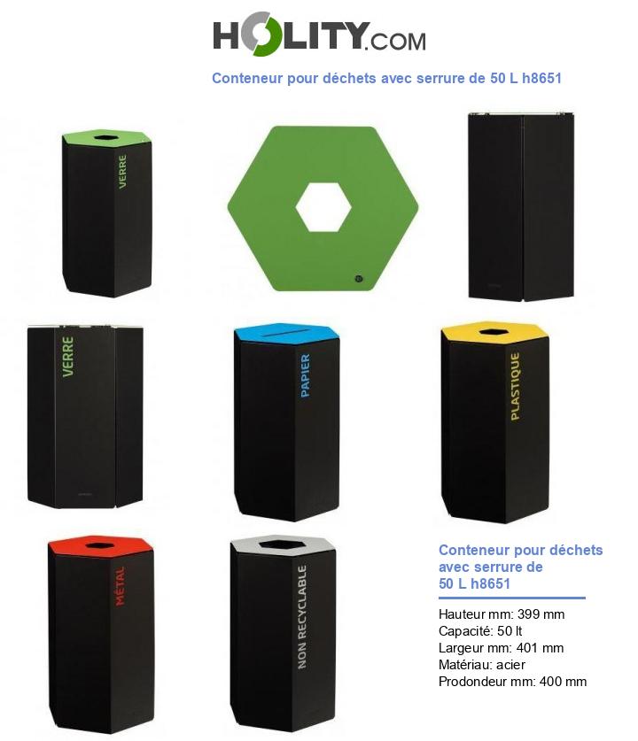 Conteneur pour déchets avec serrure de 50 L h8651
