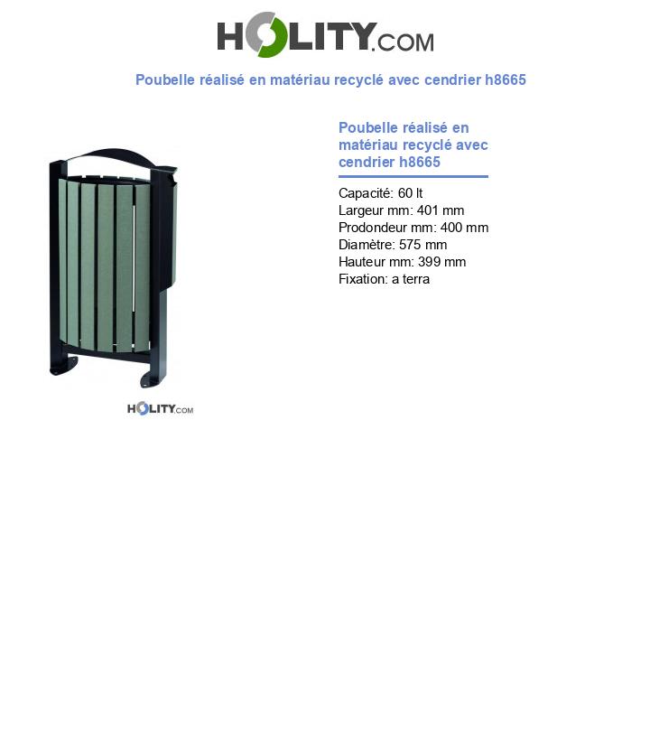 Poubelle réalisé en matériau recyclé avec cendrier h8665