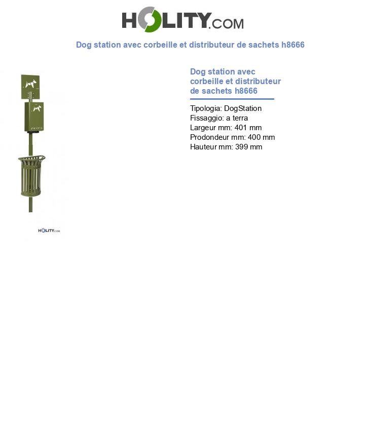 Dog station avec corbeille et distributeur de sachets h8666
