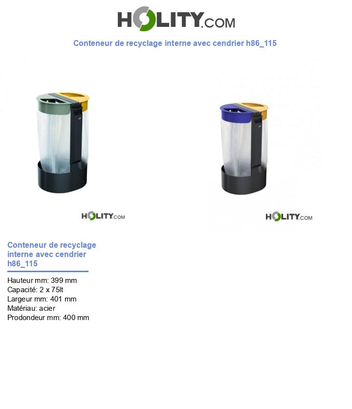 Conteneur de recyclage interne avec cendrier h86_115