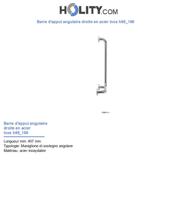 Barre d'appui angulaire droite en acier inox h86_186