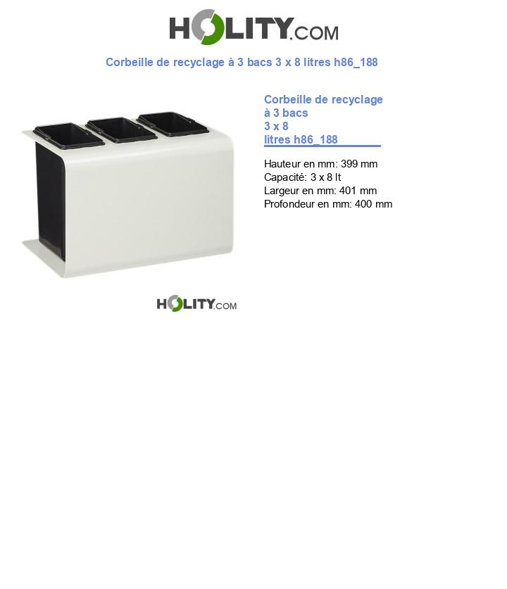 Corbeille de recyclage à 3 bacs 3 x 8 litres h86_188