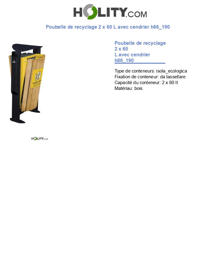 Poubelle de recyclage 2 x 60 L avec cendrier h86_190