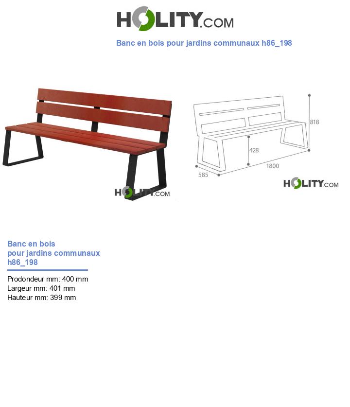 Banc en bois pour jardins communaux h86_198