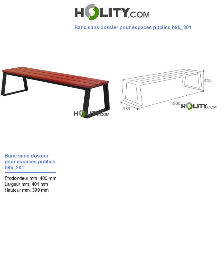 Banc sans dossier pour espaces publics h86_201