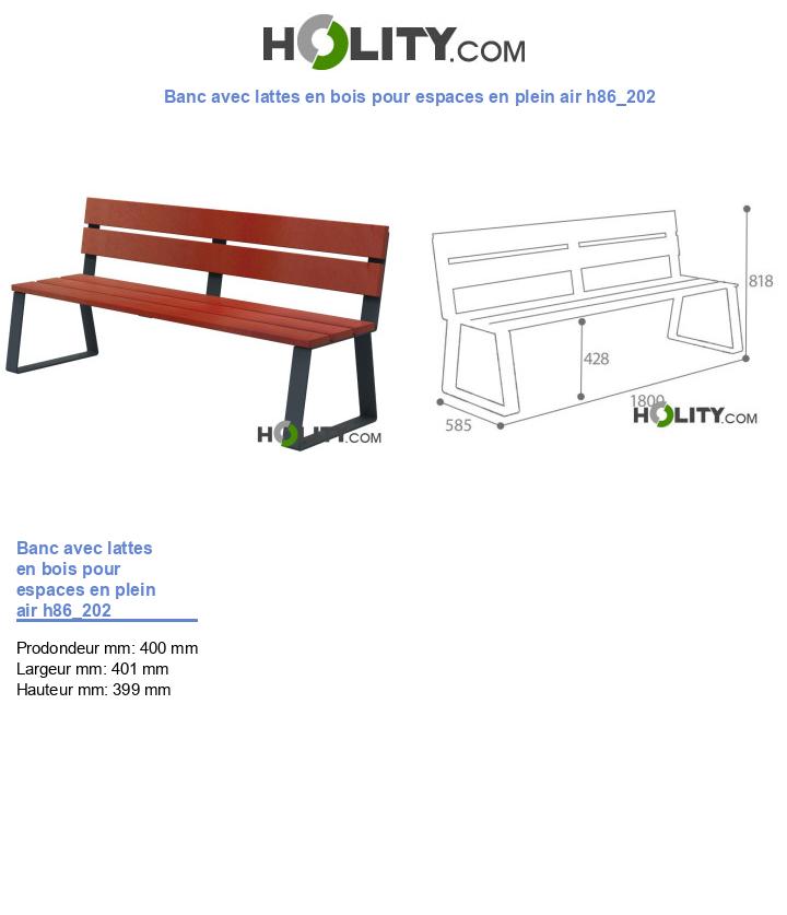 Banc avec lattes en bois pour espaces en plein air h86_202