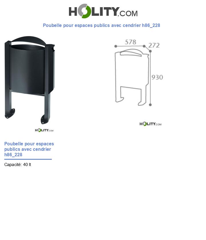 Poubelle pour espaces publics avec cendrier h86_228